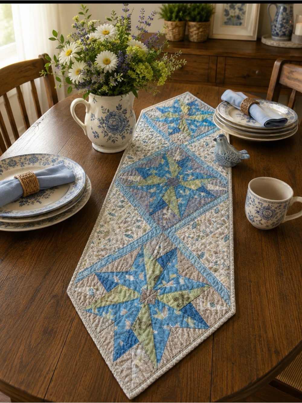 Handmade quilted patchwork table runner 47”x15.5”